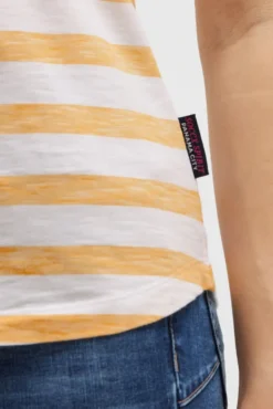 Gestreiftes T-Shirt mit Cut-Out und Print fresh mango