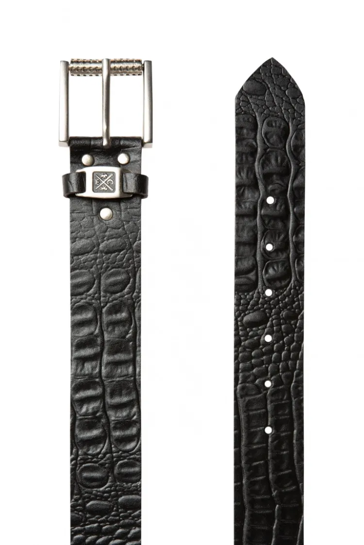 Gürtel aus geprägtem Leder mit Metall-Logo black
