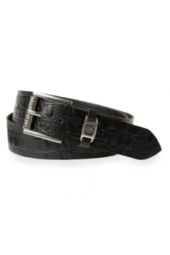 Gürtel aus geprägtem Leder mit Metall-Logo black