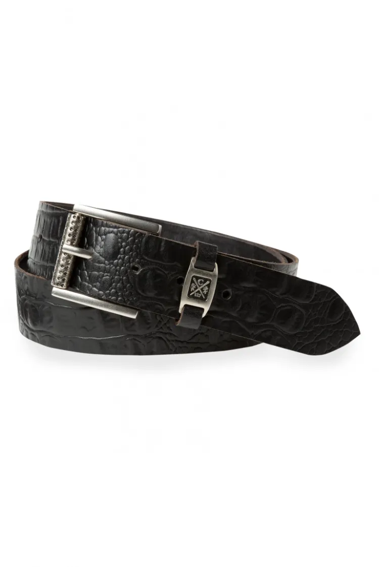 Gürtel aus geprägtem Leder mit Metall-Logo black