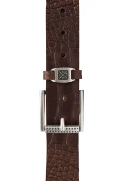 Gürtel aus geprägtem Leder mit Metall-Logo dark brown