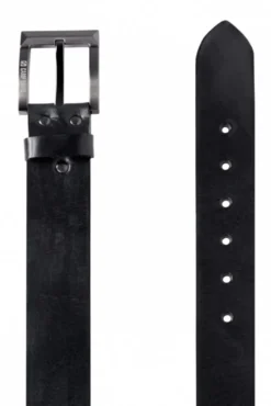 Gürtel aus Leder mit Logo auf der Metallschließe black