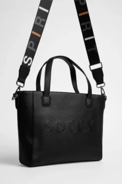 Henkeltasche mit Logo und Intarsia-Webriemen black