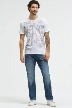 Henley-Shirt mit Frontprint opticwhite