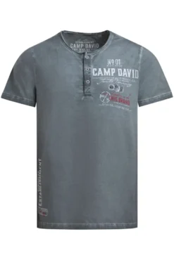 Henley-Shirt Oil Dyed mit Label Prints green shadow
