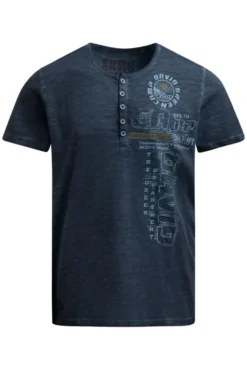 Henley-T-Shirt mit Print und Stickereien faded navy