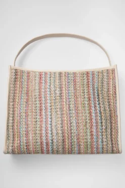 Hobo Bag im Häkel-Design mit Intarsia-Webriemen pink / aqua