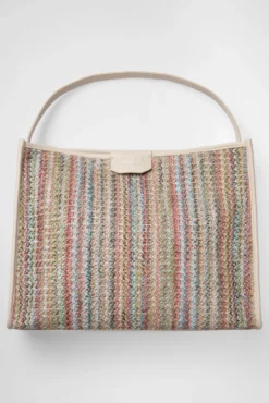 Hobo Bag im Häkel-Design mit Intarsia-Webriemen pink / aqua