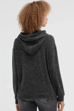 Hoodie aus Flauschstrick black melange