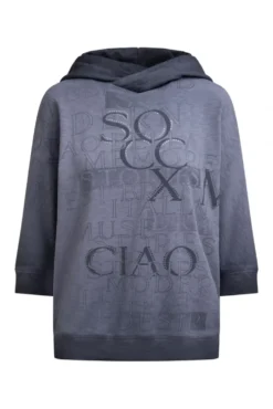 Hoodie mit 3/4-Arm und Wording Prints blue grey