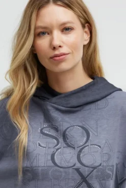 Hoodie mit 3/4-Arm und Wording Prints blue grey