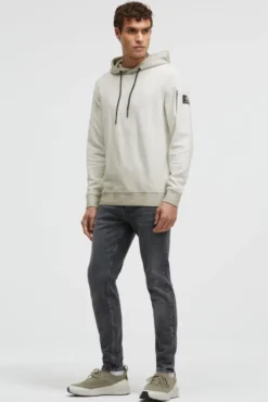 Hoodie Oil Dyed mit tonalen Ärmel-Patches stone
