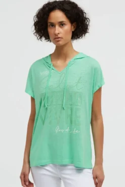 Hoodie-Top mit Ausbrenner-Effekten und Print french mint
