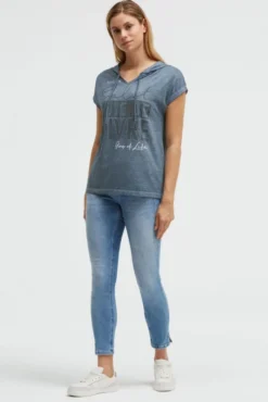 Hoodie-Top mit Ausbrenner-Effekten und Print soft azure