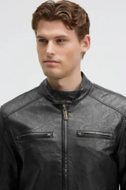 Jacke aus Kunstleder mit abknöpfbarer Sweatkapuze black / black