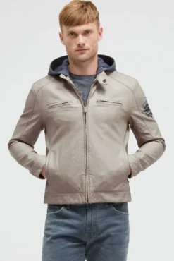 Jacke aus Kunstleder mit abknöpfbarer Sweatkapuze dark ash