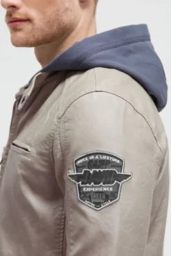 Jacke aus Kunstleder mit abknöpfbarer Sweatkapuze dark ash