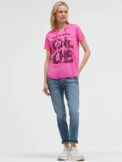 Kapuzenshirt mit Ausbrenner-Effekten und Print vivid pink