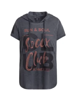 Kapuzenshirt mit Ausbrenner-Effekten und Print charcoal mist
