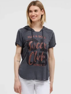 Kapuzenshirt mit Ausbrenner-Effekten und Print charcoal mist