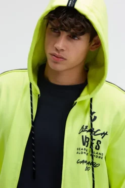 Kapuzensweatjacke mit Ärmel-Print neon lime