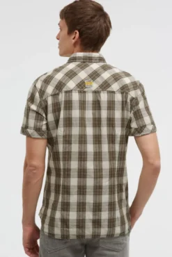 Kariertes Kurzarmhemd mit Klappentaschen dark wood
