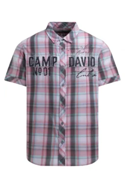 Kariertes Kurzarmhemd mit Logo Prints beachy red