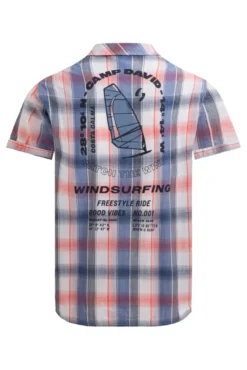 Karohemd Kurzarm mit Klappentaschen und Back-Print flame orange