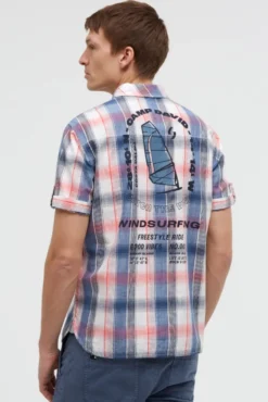 Karohemd Kurzarm mit Klappentaschen und Back-Print flame orange