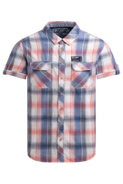 Karohemd Kurzarm mit Klappentaschen und Back-Print flame orange
