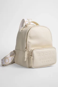Kleiner Rucksack aus Lederimitat mit Logo-Riemen old sand