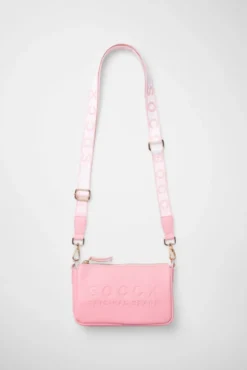 Kleine Umhängetasche mit Logo und Intarsia-Webriemen french rose