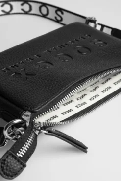 Kleine Umhängetasche mit Logo und Intarsia-Webriemen black