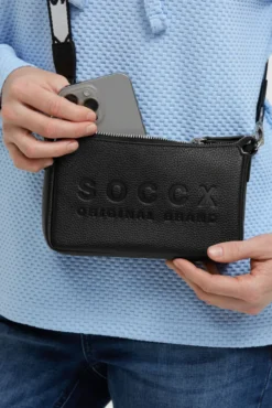 Kleine Umhängetasche mit Logo und Intarsia-Webriemen black