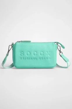 Kleine Umhängetasche mit Logo und Intarsia-Webriemen misty mint