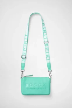 Kleine Umhängetasche mit Logo und Intarsia-Webriemen misty mint