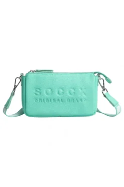Kleine Umhängetasche mit Logo und Intarsia-Webriemen misty mint