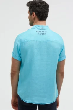 Kurzarmhemd aus Leinen mit Logo Prints aqua