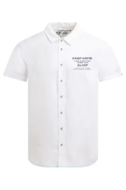 Kurzarmhemd aus Leinen mit Logo Prints opticwhite