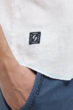 Kurzarmhemd aus Leinen mit Logo Prints opticwhite