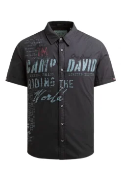 Kurzarmhemd mit Label Prints und Stickereien black