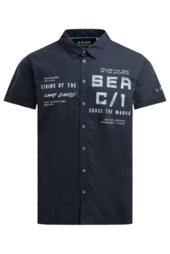 Kurzarmhemd mit Label Prints blue navy