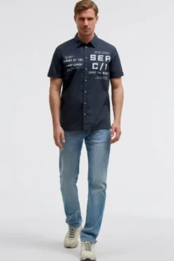 Kurzarmhemd mit Label Prints blue navy
