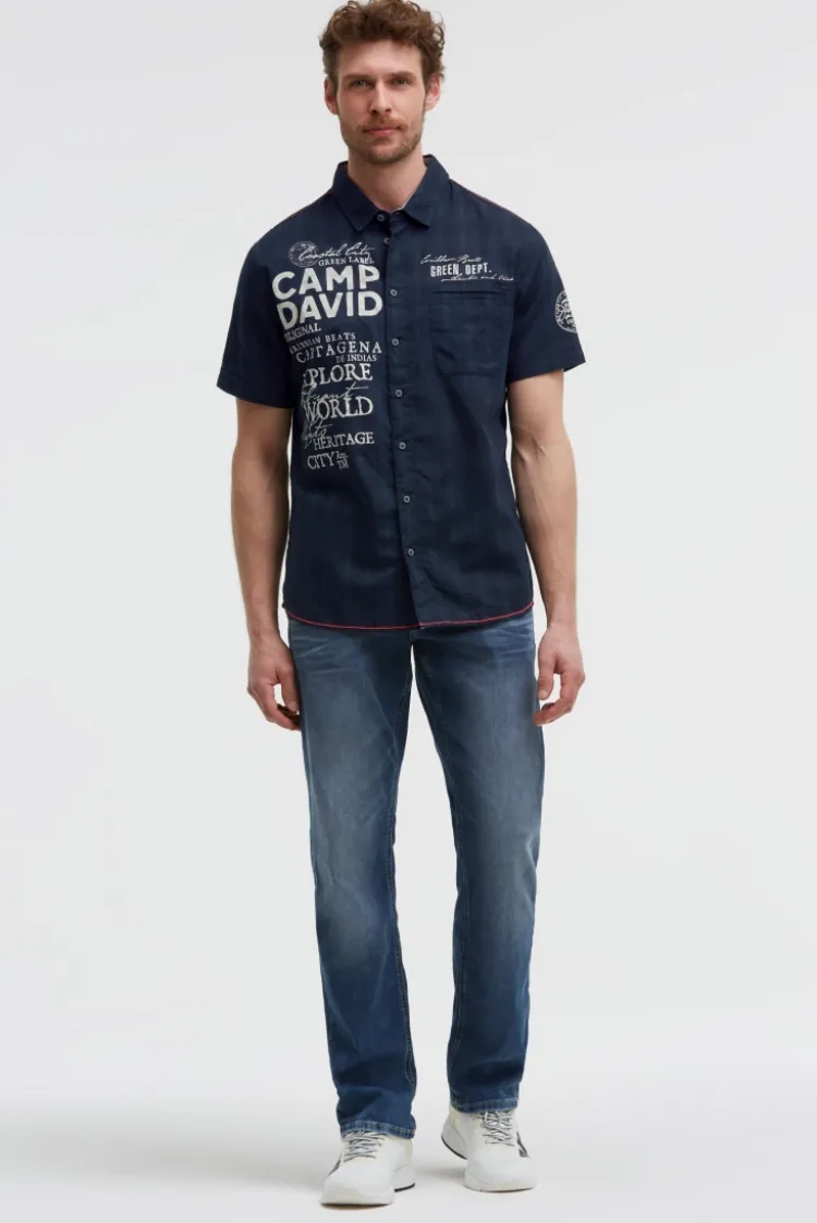 Kurzarmhemd mit Webstruktur und Logo Prints blue navy