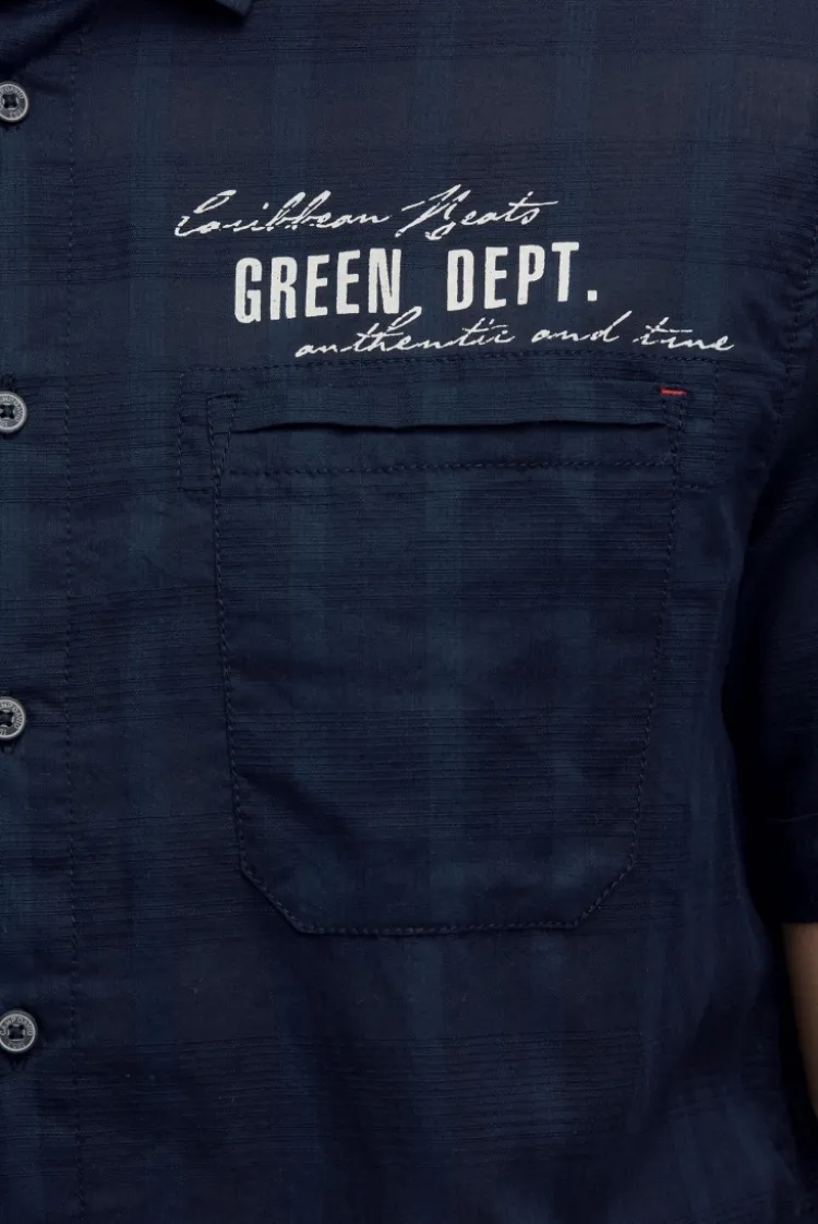 Kurzarmhemd mit Webstruktur und Logo Prints blue navy