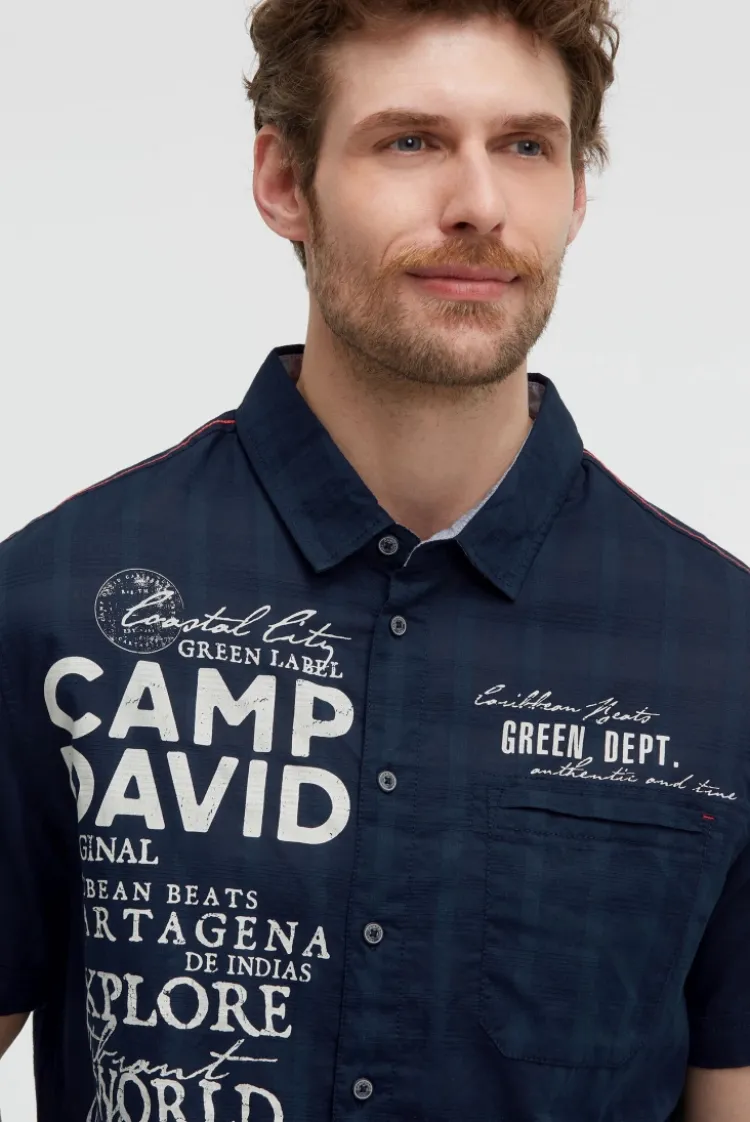 Kurzarmhemd mit Webstruktur und Logo Prints blue navy