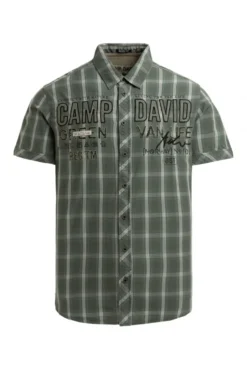 Kurzarm Karohemd mit Logo-Applikationen dusty green