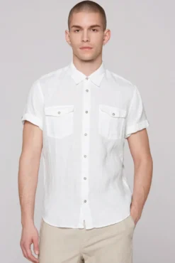 Kurzarm-Leinenhemd mit Klappentaschen opticwhite | S