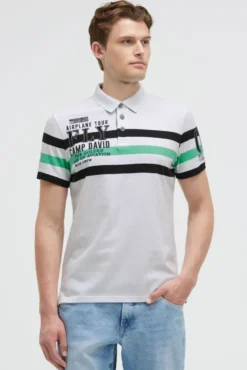 Kurzarmpolo mit Streifen-Design und Artworks opticwhite | S