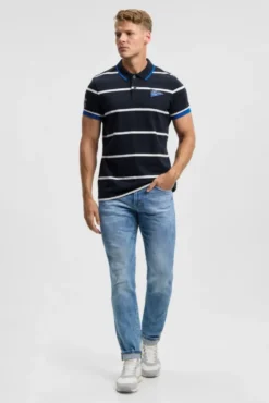 Kurzarmpolo mit Streifen-Design blue navy